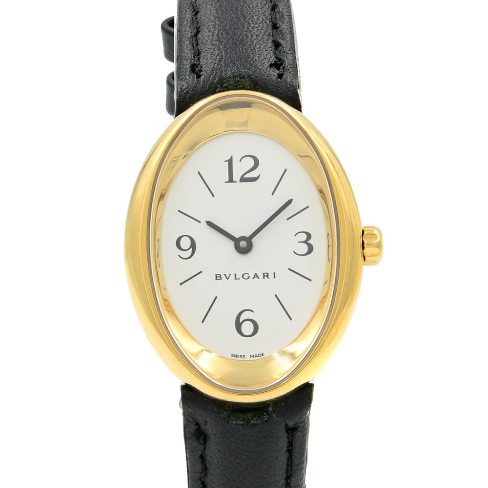 Oval White Dial 18k Y Gold Ladies Quartz Watch